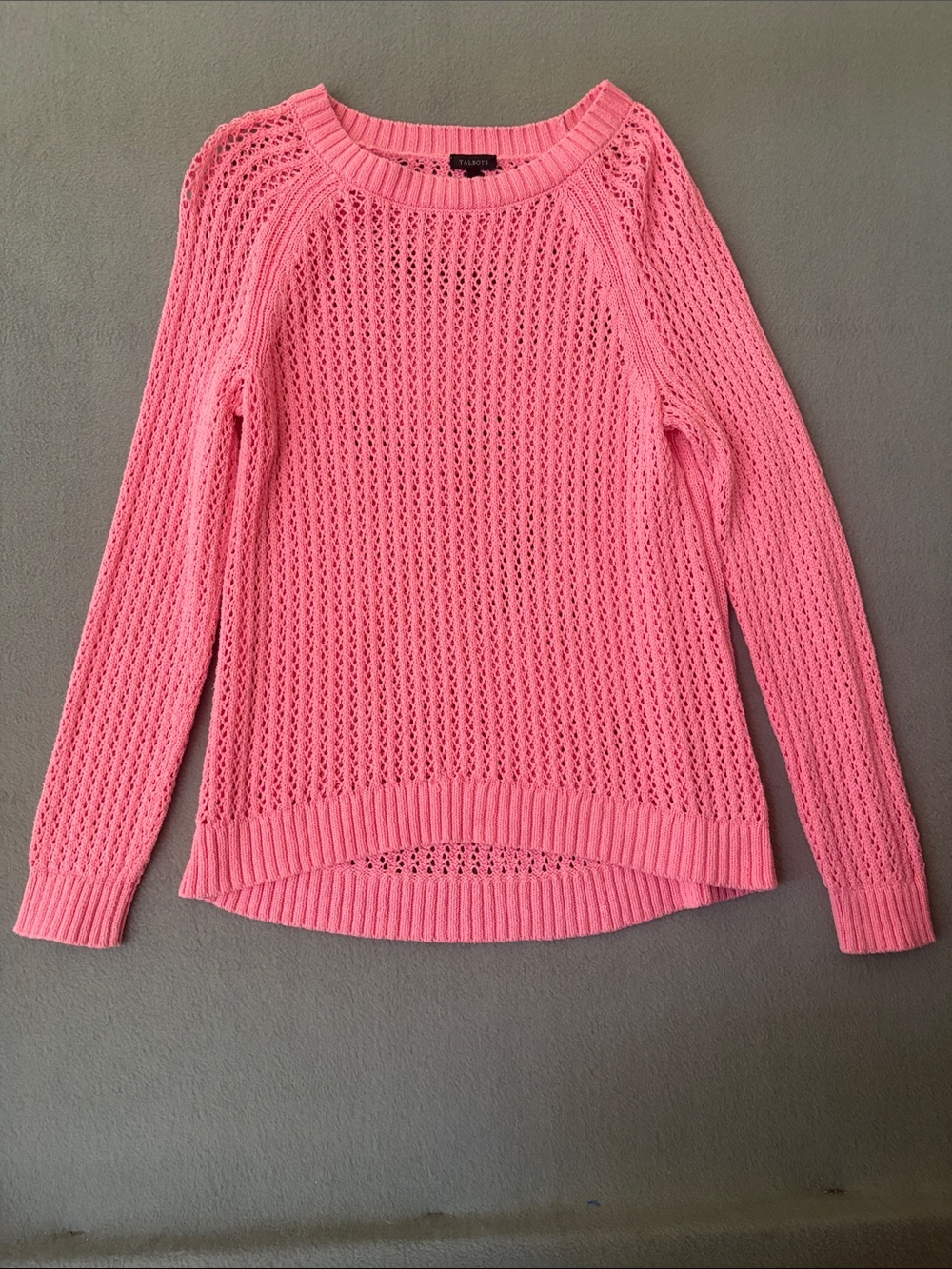 Talbots Pink Open-Knit Crewneck Sweater 100% Cotton Size Large